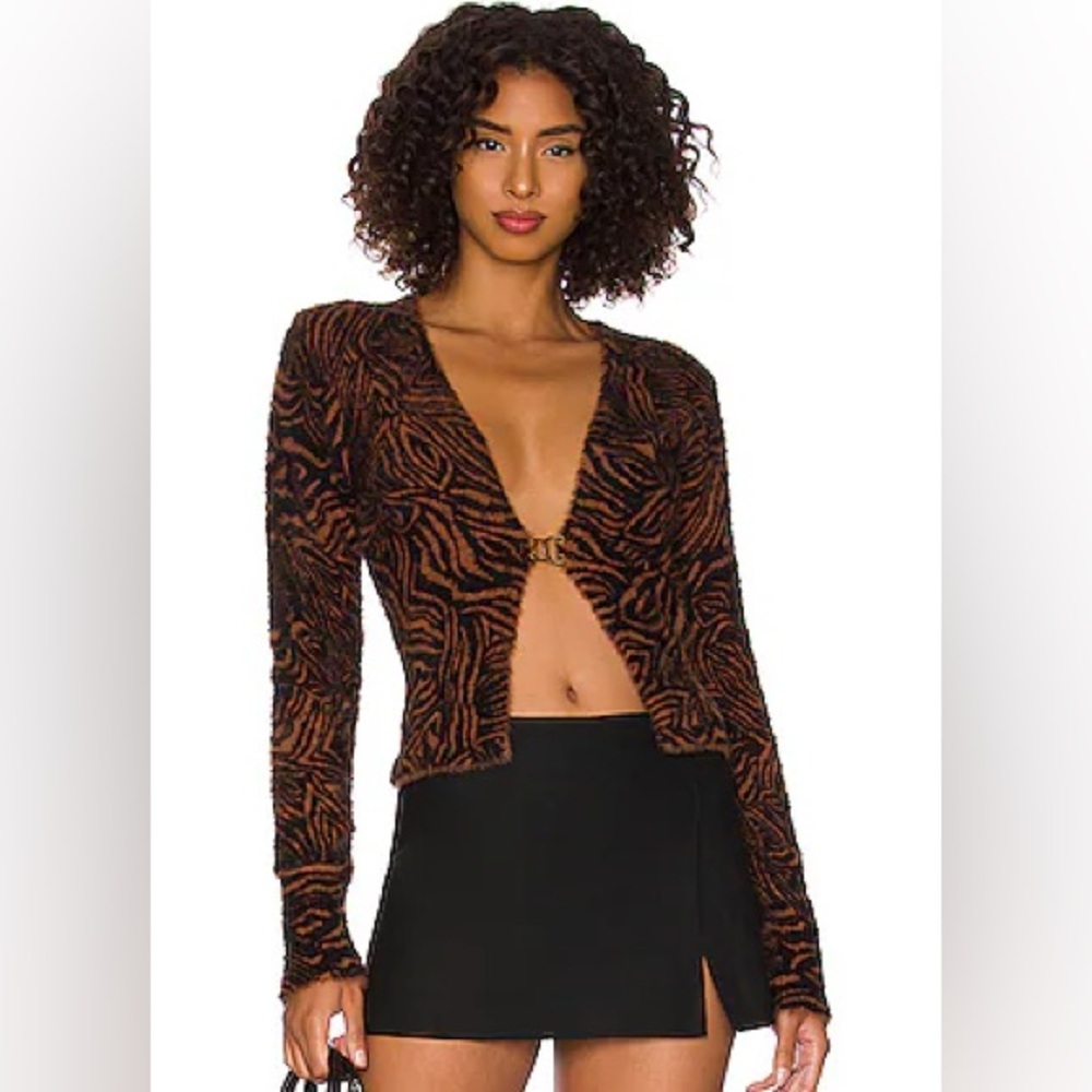 🔥NEW🔥 Free People Animal Print Cardigan She’s All That Crop Tiger Print